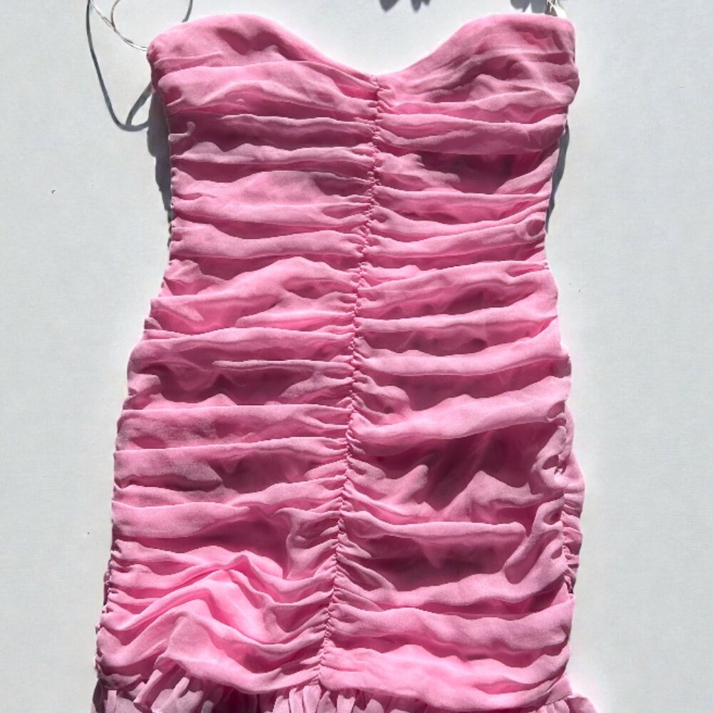 for Love & Lemons Bailey Mini Dress [Sz S] Sleeveless Pink Chiffon Ruched